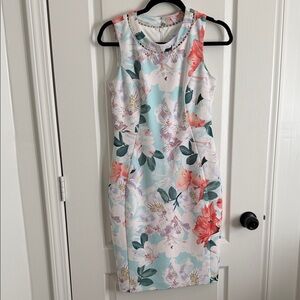 Calvin Klein Collection Floral Midi Dress - Coral and Mint